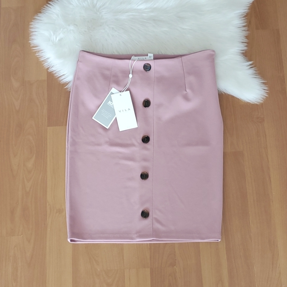 NWT Vila clothes rose button pencil Viemina skirt sz Medium